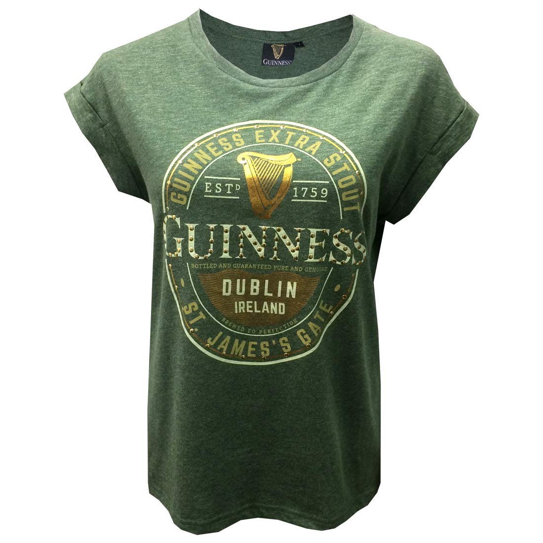 Guinness Moss Green Stud Label Ladies T-Shirt