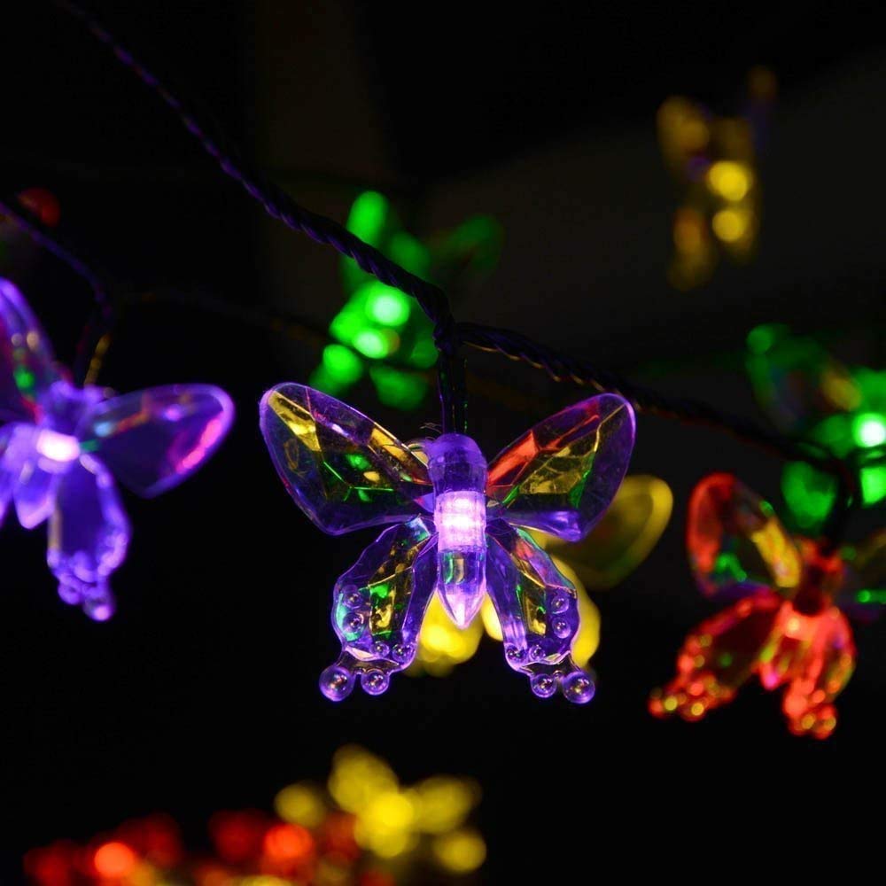HULX Butterfly String Lights, 6.5M 30LED Solar Butterfly String Lights Outdoor Garden Solar String Lights Waterproof with 8 Mode (Multicolor)