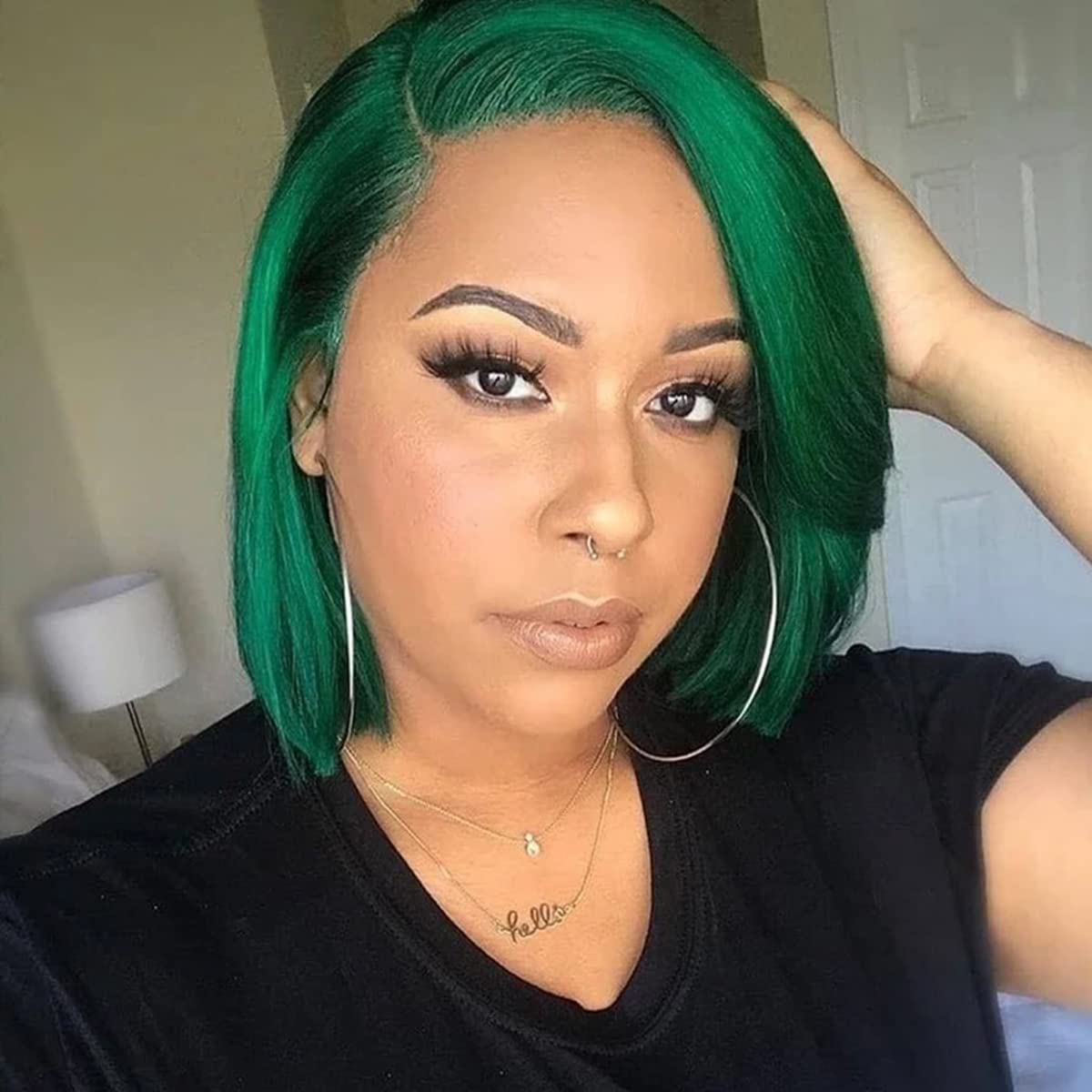 Amazon.com : Dark Green Bob Wig Human Hair 13x4 HD Lace  display picture 3