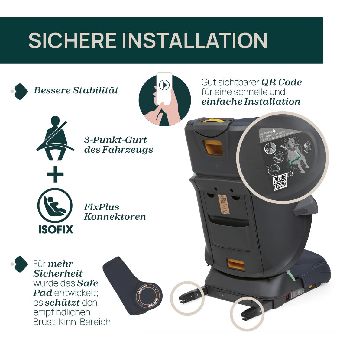 Chicco Fold&Go I-Size Kindersitz 15-36 kg mit ISOFIX Konnektoren, Gruppe 2/3 für Kinder von 3-12 Jahren, faltbar und klappbar, Seitenschutz, Höhe und Breite verstellbar, India Ink
