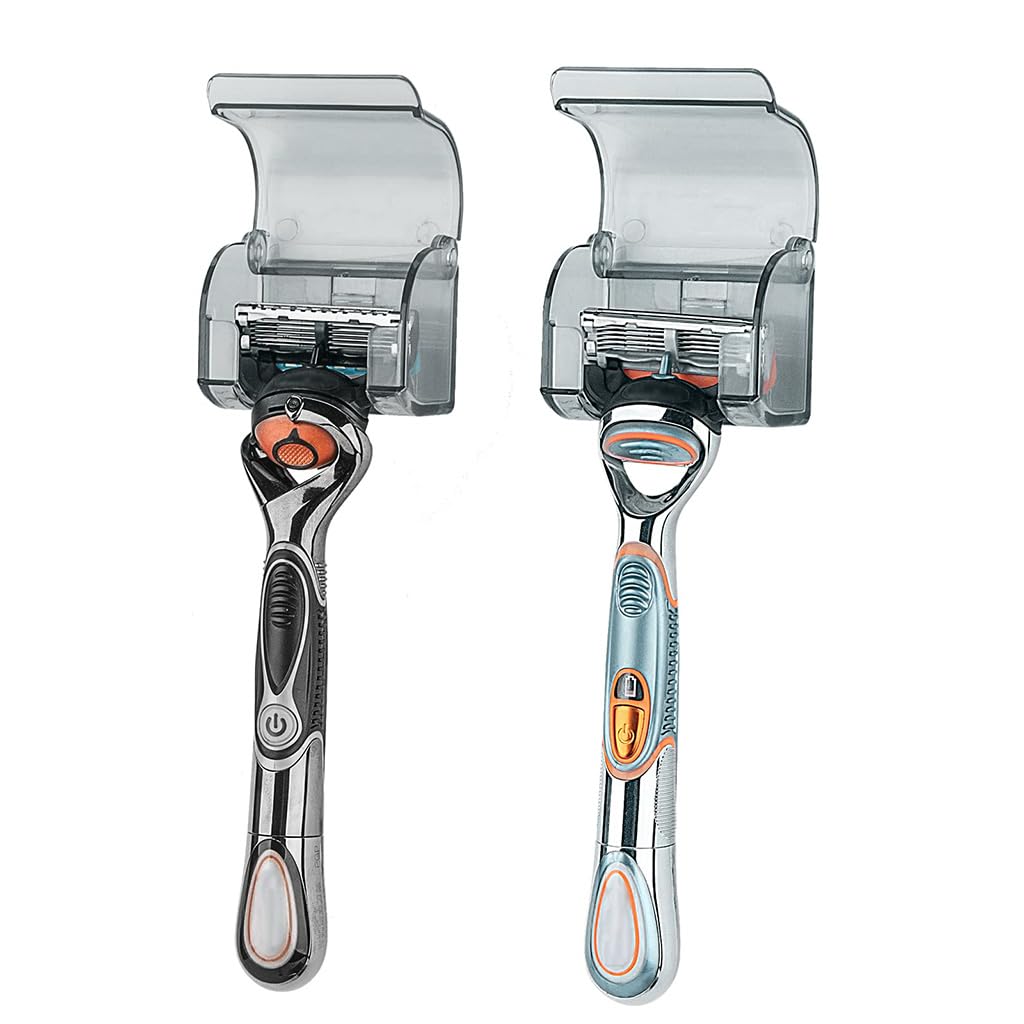 HASTHIP® Razor Holders with Cover - 2 Pcs Plastic Wall Hooks for Hanging Razor Self Adhesive Waterproof Razors Rack for Bathroom -Grey-image-9