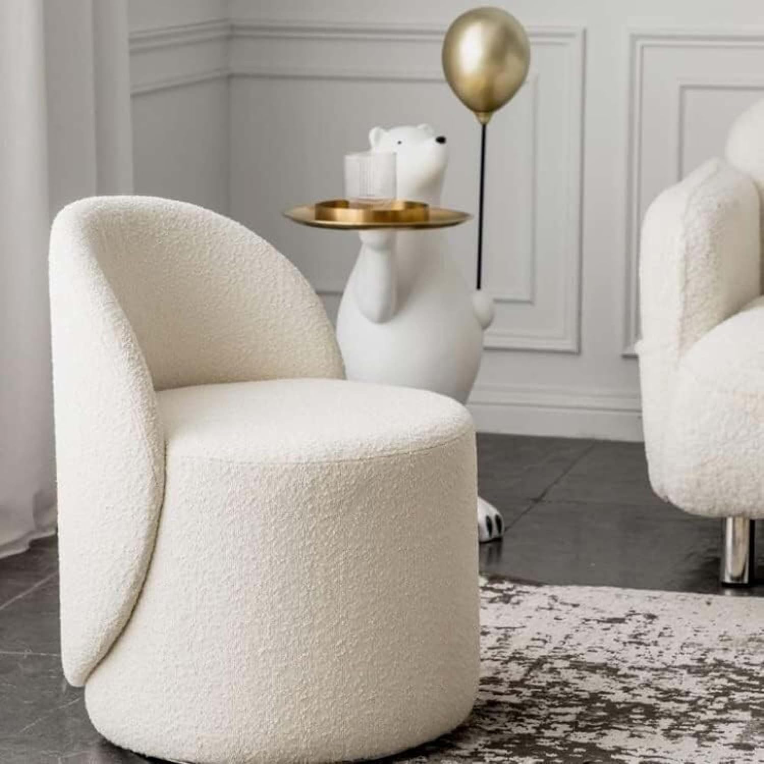 House Makeup Chair, Soft Padded Dining Chair, Dressing Table Stool with Backrest for Bedroom/Makeup Room/Living Room (Beige)-image-24