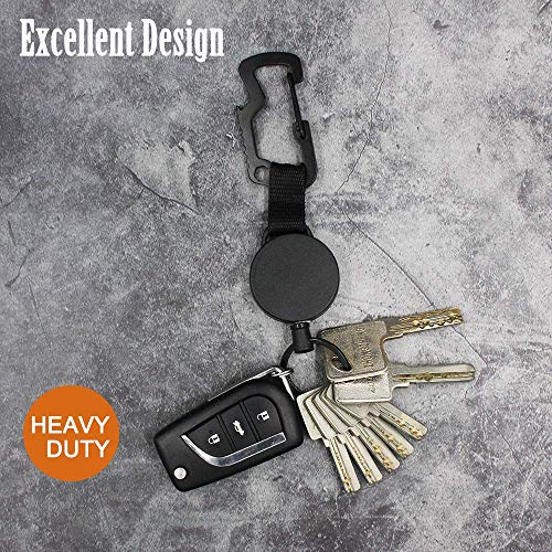 Image of MNGARISTA 4 Pack Retractable Keychain, Multitool Carabiner Badge Holder, Retraction, Heavy Duty Badge Reel, Retractable Key Chain with Steel Cable Key Ring, Black | Built-in Bottle Opener & Hexagon Wrench,Steel Cable,Black,4PK