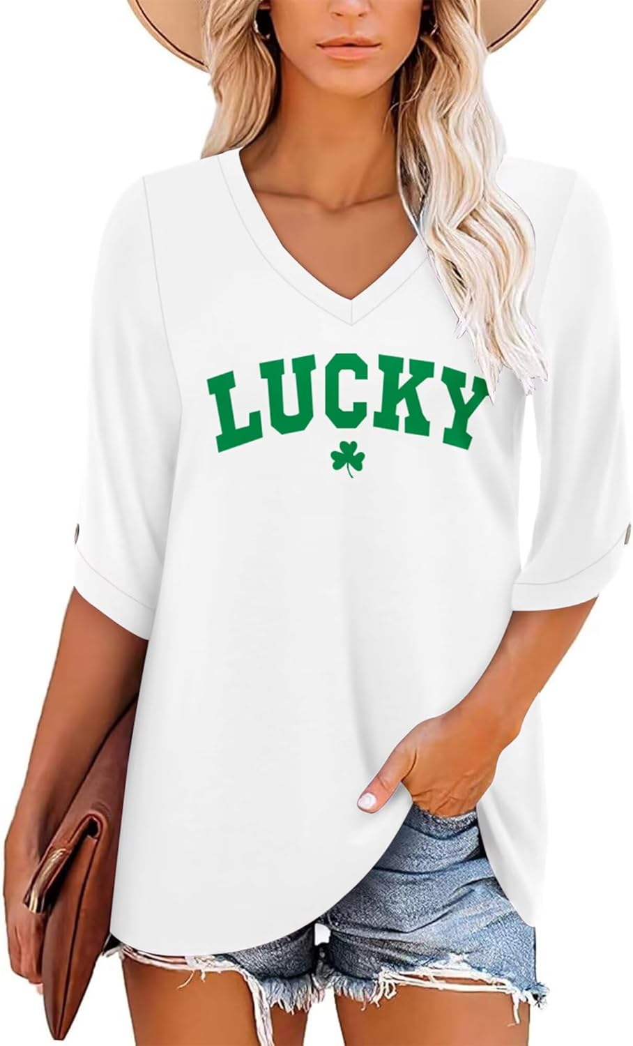 KISSMODA Women's Casual 3/4 Sleeve T-Shirts 2025 V-Neck Tunic Tops Cute Tees Blouses Loose Fit Business Work Tee Top - Image 3