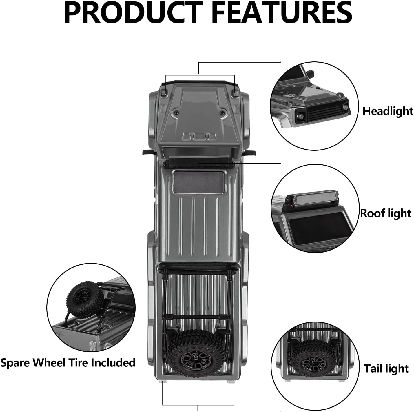 SCX24 Body 6x6 Conversion Kit PC Body with Lights Frame-Axle Assembly for Bronco JLU C10 Basecamp Axial SCX24 6×6 RC Crawler Upgrades