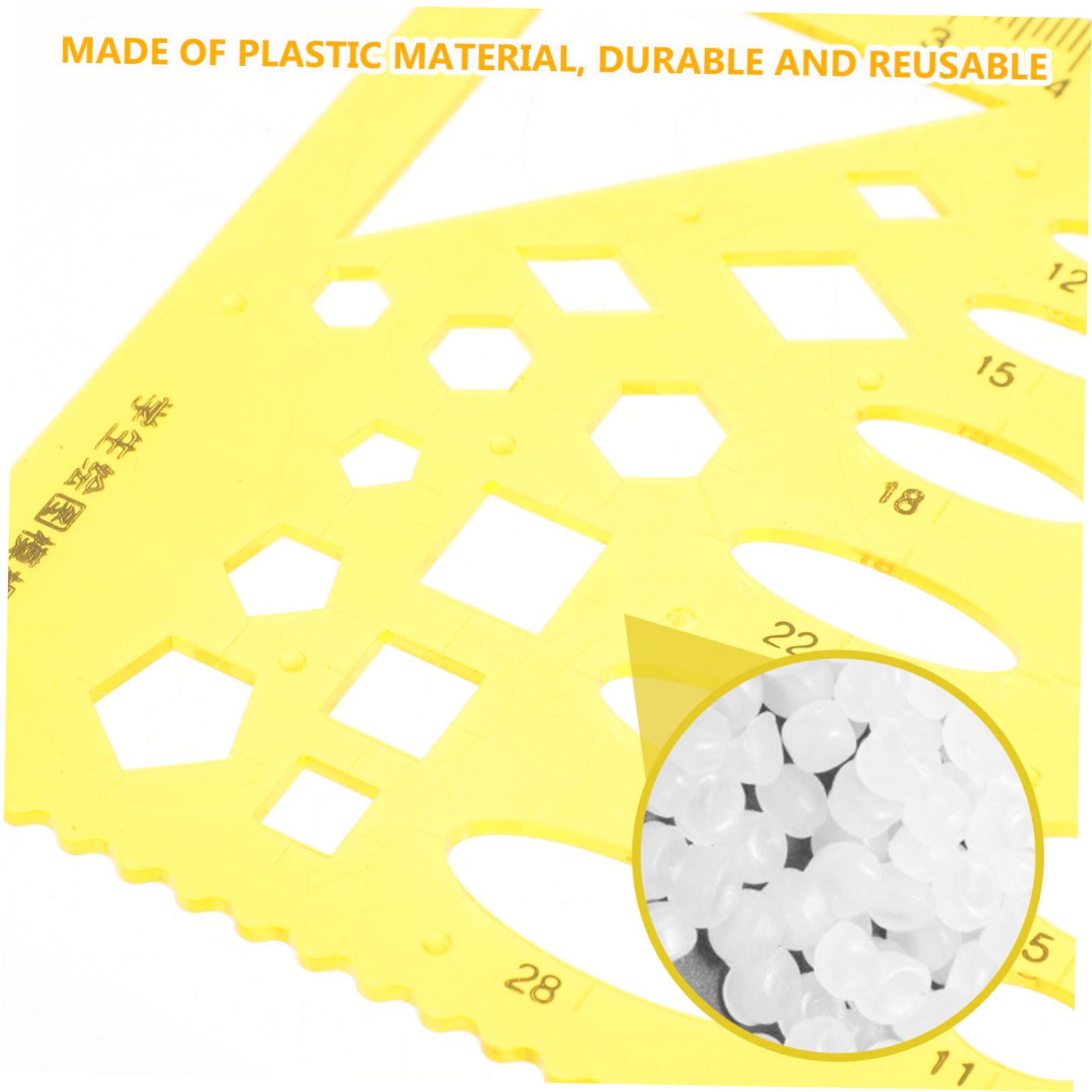 NUOBESTY 3 Juegos regla de la herramienta de medición escala regla para dibujar gobernantes maquinista Dibujo manualidades craft plantilla regla geométrica regla circular el plastico Yellow