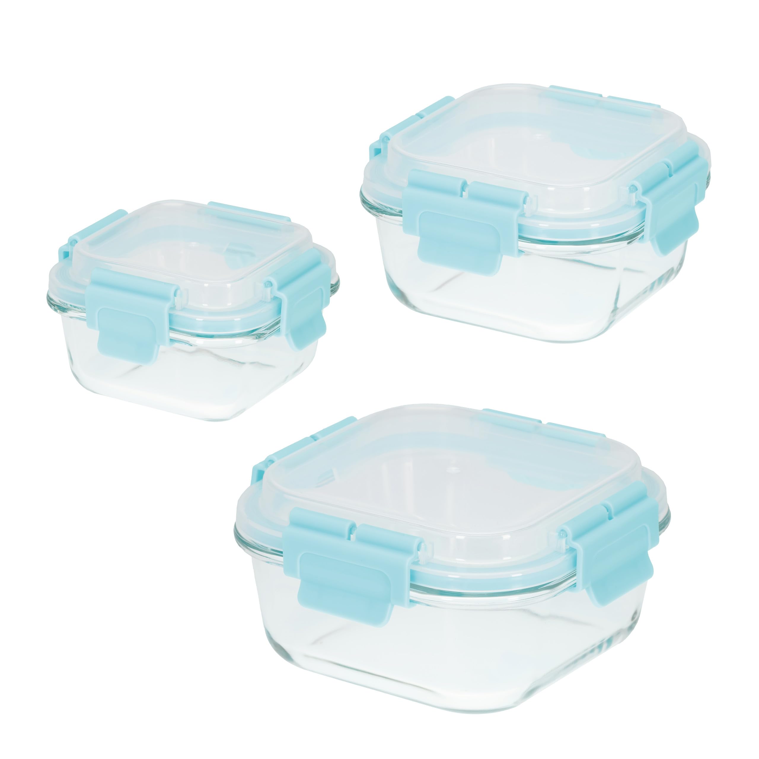 Set di 3 contenitori per alimenti in vetro di alta qualità, coperchi senza BPA, ermetici, impilabili, adatti a microonde, forno, congelatore, portapranzo, preparazione degli alimenti,