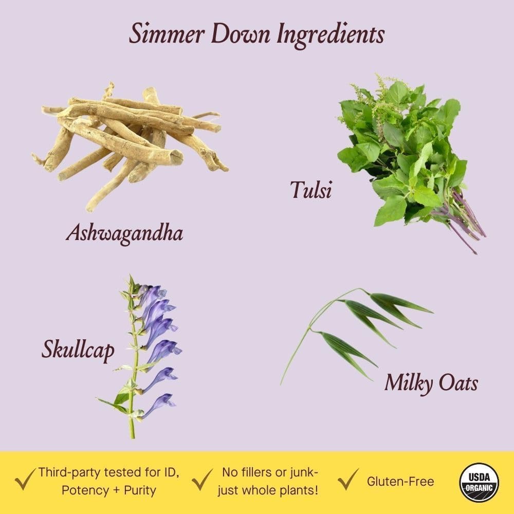 Urban Moonshine Simmer Down Tonic - Stress Support with Ashwagandha & Milky Oats - Adaptogenic & Nervine Herbs - Soothes Nervousness - Promotes Mellow Mood - Non-Drowsy Herbal Supplement - 8 Fl Oz