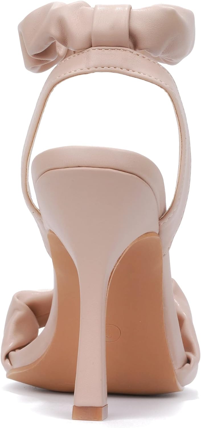 Cape Robbin Opale Sexy Slip On Heeled Sandals for Women, Ruched Ankle Strap Square Toe High Heels - Image 6