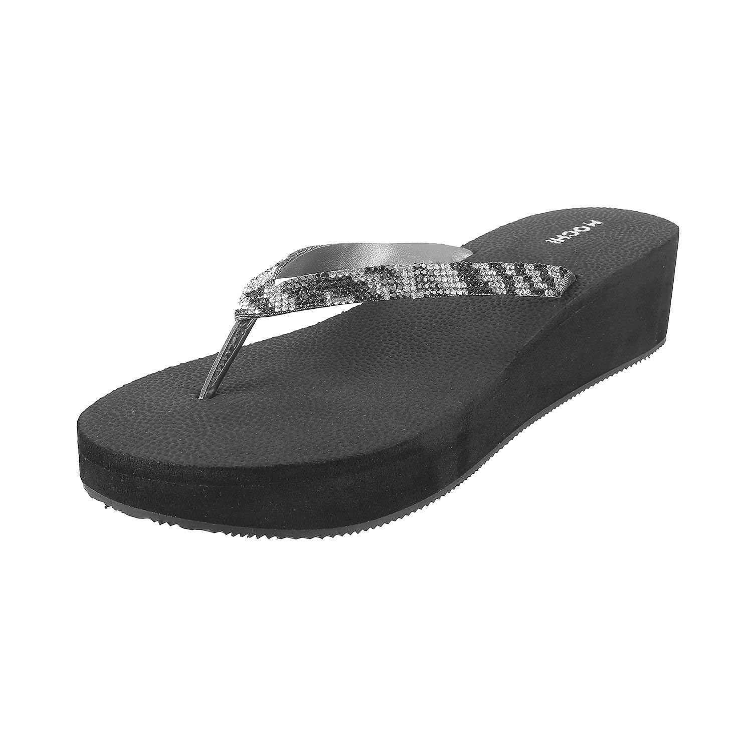 mochi Women's Metallic Embellished Wedge Heel Fashion Slipper Sandal-picture-15