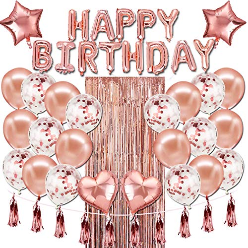 Decoraciones de Cumpleaños de oro rosa, Globos De Confeti De Oro Rosa De Feliz Cumpleaños para La Fiesta De Cumpleaños Globos de Cumpleaños Cover