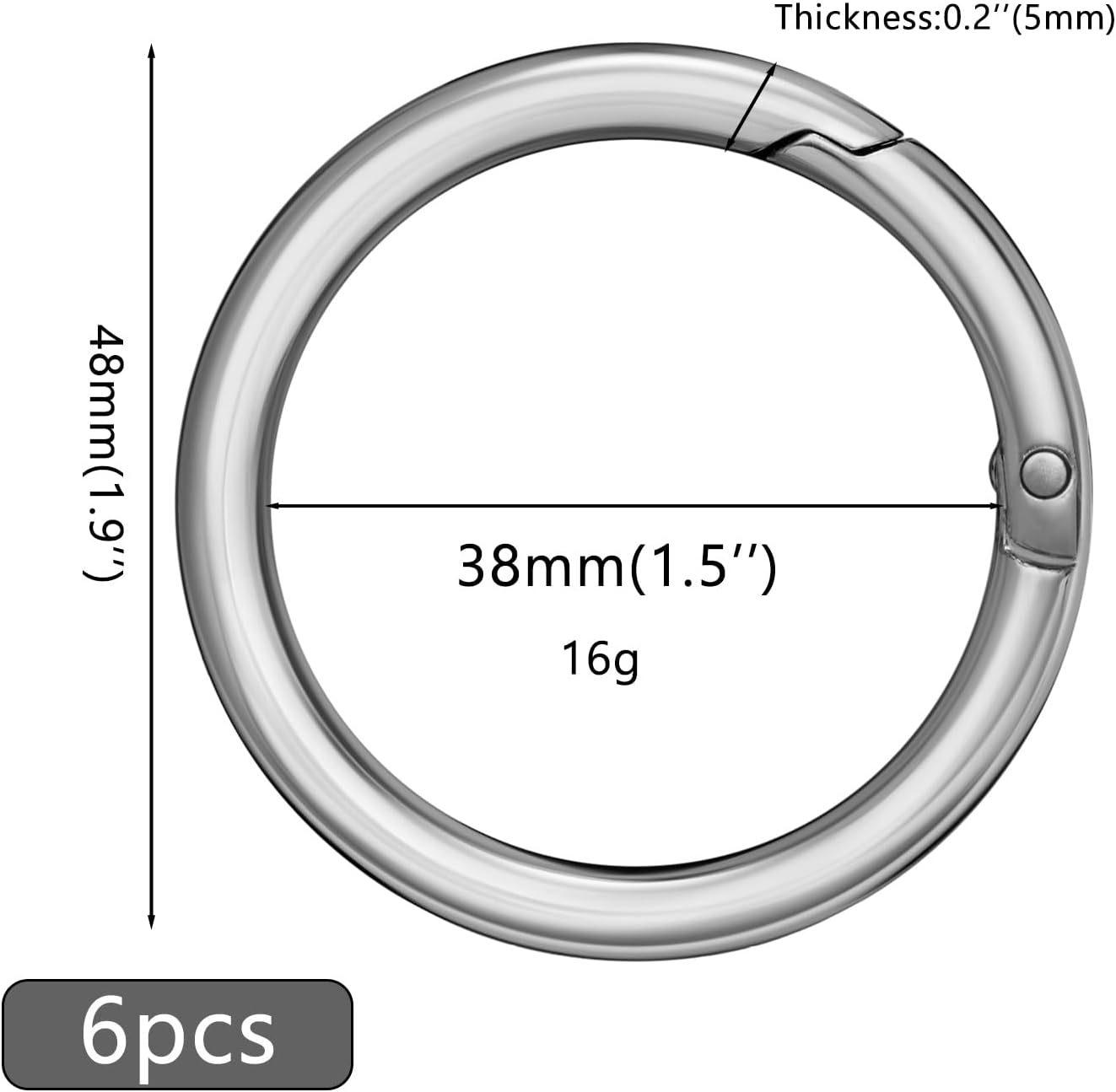 6pcs Metal Spring O Rings Round Carabiner Key Ring Clip for Keychain Buckle, Purse Hardware, DIY Crafts
