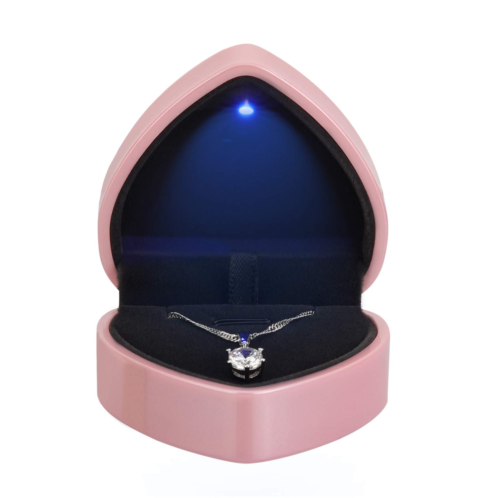 LETURELETURE Heart Shaped LED Pendant Necklace Box, Jewelry Gift Boxes for Bracelet Bracelets, Small Jewelry Display with Light for Proposal Engagement Wedding Valentine's Day (Pink)