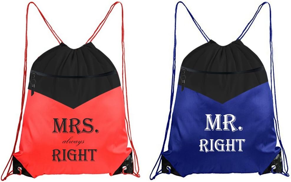Set of 2 Drawstring bag Mr and Mrs Always Right Couple Wedding Gift