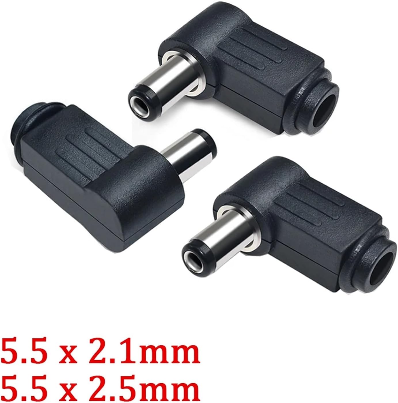 Right Angle DC Power Male Connector 90-Degree DC Wire Bonding Type Soldering Cord 5.5x2.5mm/2.1mm Jack Socket Adapter(5.5 x 2.1mm,5Pcs)