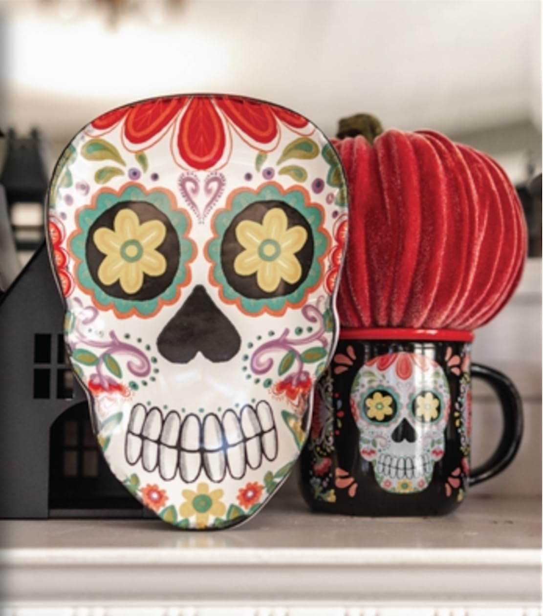 Boston International Ceramiczna taca do mycia w zmywarce i kuchence mikrofalowej talerz do serwowania Dzień Zmarłych, 20 cm x 14 cm, No Vida Cantina
