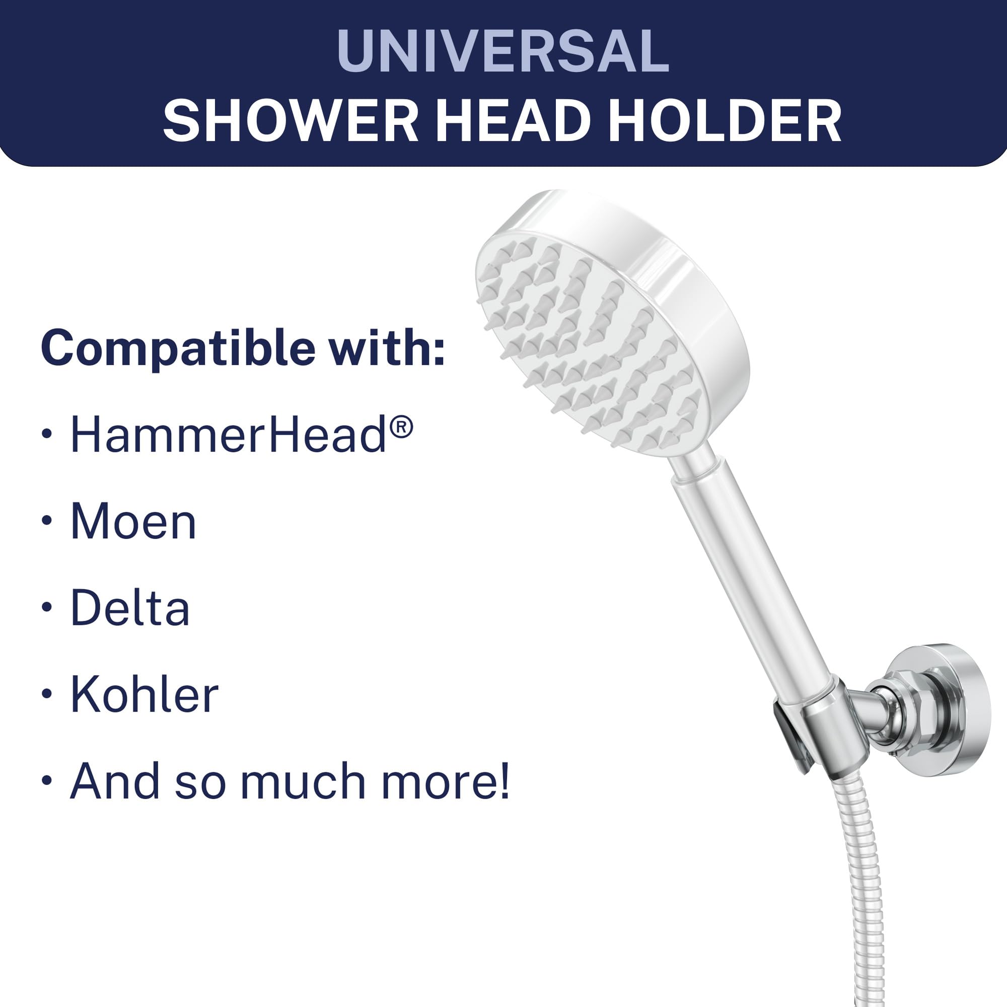 HammerHead Showers Massiver Metall-Handbrausekopfhalter Wandhalterung - Chrom - Verstellbare Schraubmontage Duschstabhalter mit Schwenkkugel - Brauseschlauchhalter, passend für die meisten Handbrausen