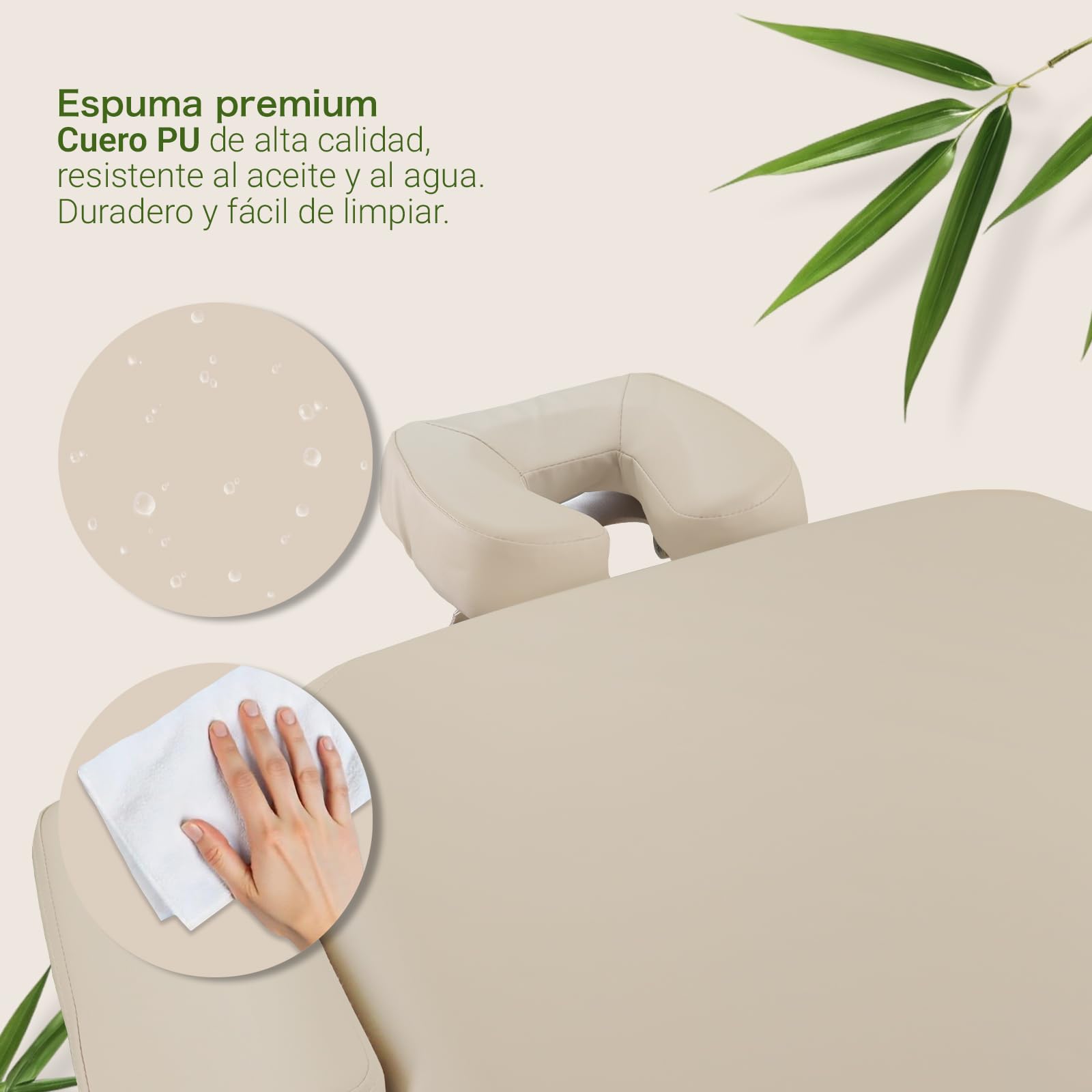MASSUNDA All - Tumbona de Masaje Plegable y de Altura Regulable de Madera Maciza, Mesa de cosméticos móvil con Funda de Rizo, reposabrazos y Respaldo, cojín Cervical, reposacabezas ergonómico