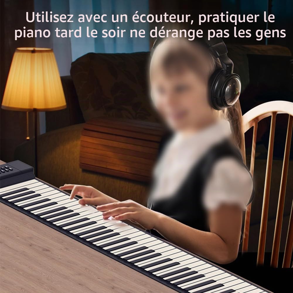 Btuty Clavier Électronique Portable à 88 Touches - Piano Pliable en Silicone Avec Haut-Parleur - Pour Usage Professionnel et Domestique