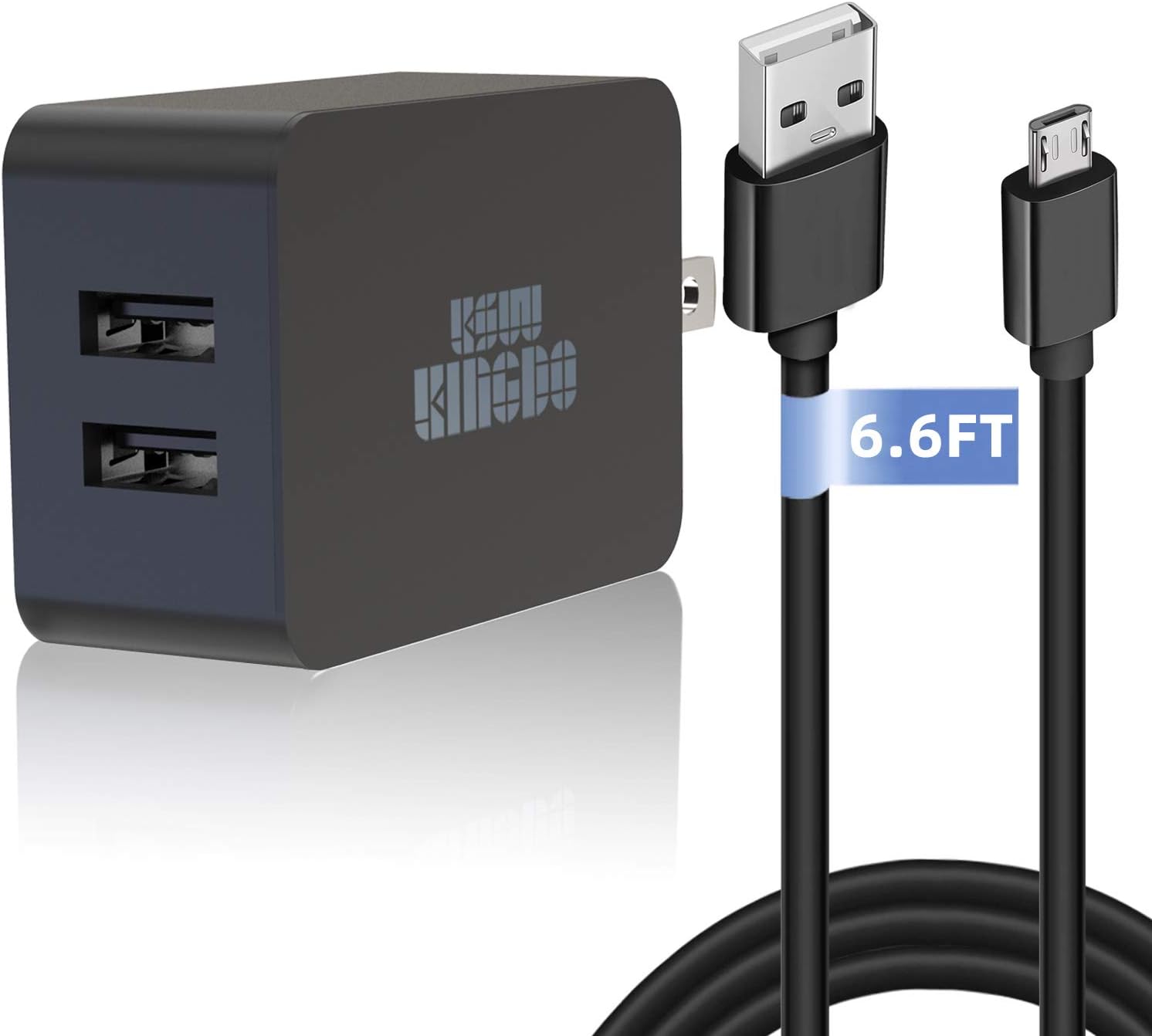 Micro USB Fast Charger, Android Charger with Android Cable, Dual Port USB Wall Charger, Compatible with Samsung Galaxy S7 S6 J8 J7 Note 5,Kindle,LG,PS4,Camera, with 6.6FT Micro USB Cable (Black)