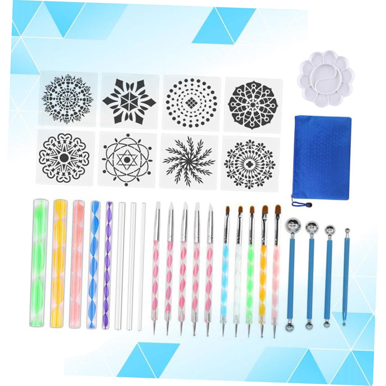 TEHAUX Strumenti per Pittura Mandala Kit di Pennelli in Ceramica Modelli di Pietre per Pittura Fai da Te Strumenti per Punteggiare in Argilla Accessori per Dipingere su Rocce Carta Pietra