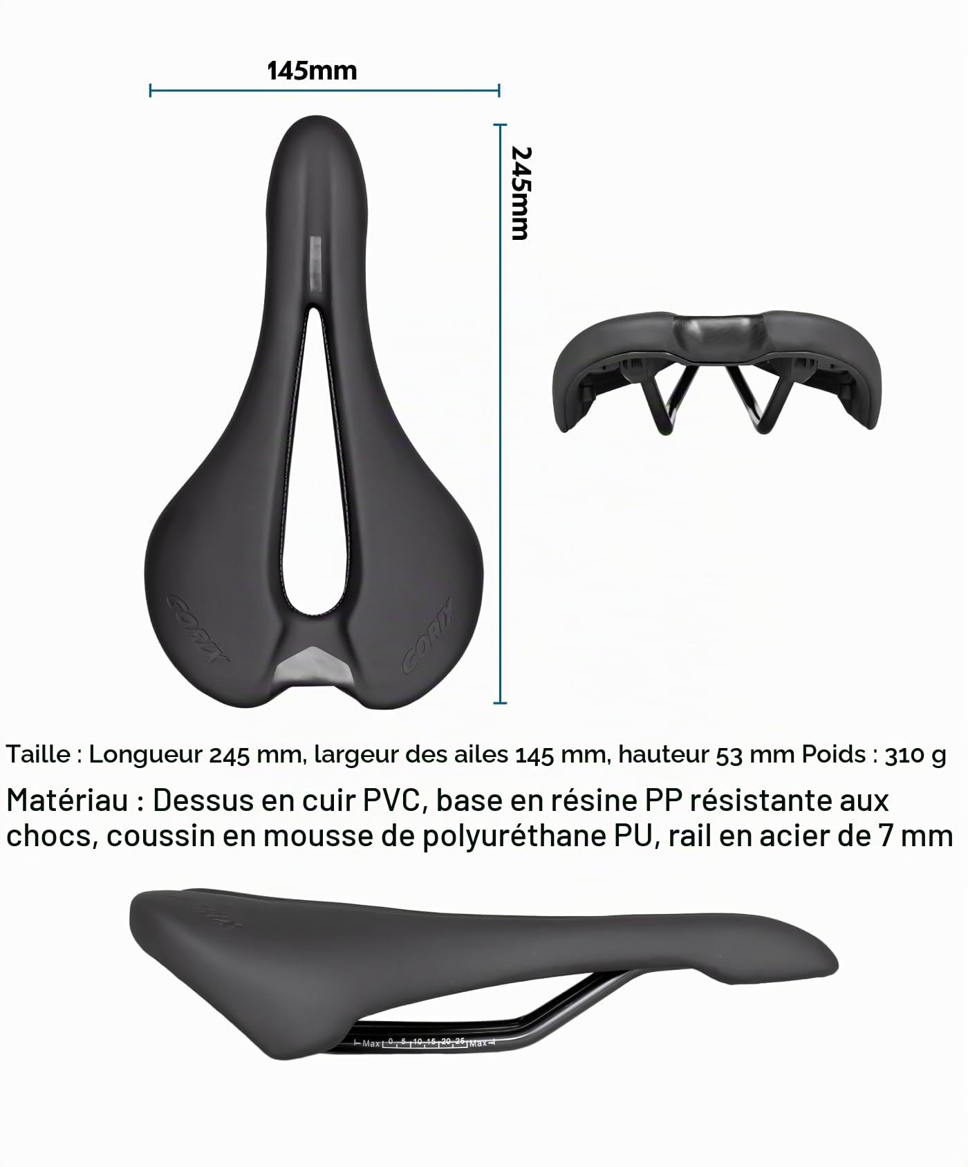 GORIX – Selle de vélo Courte, légère, Large, Coussin Confortable, pour VTT, vélo de Route (GX-SA345)