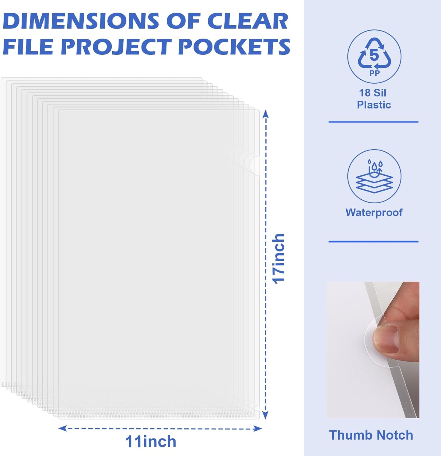 24 Pack 11 x 17 Plastic Sleeves Tabloid Size File Project Pockets Large Plastic Sheet Protectors L Type Clear Document Folder Project Pockets Transparent Folders for Documents Files Papers