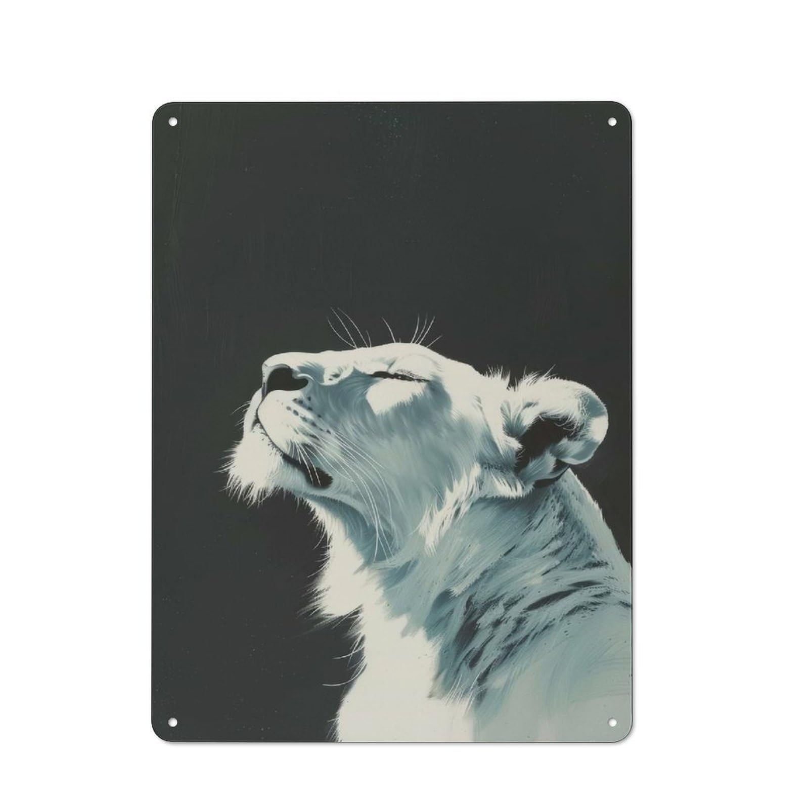 Metal Plaque with White Lion Portrait(2) Design 40x30cm, Retro Kitchen Wall Decor for Bakery, Diner, Cafe Or Family Room