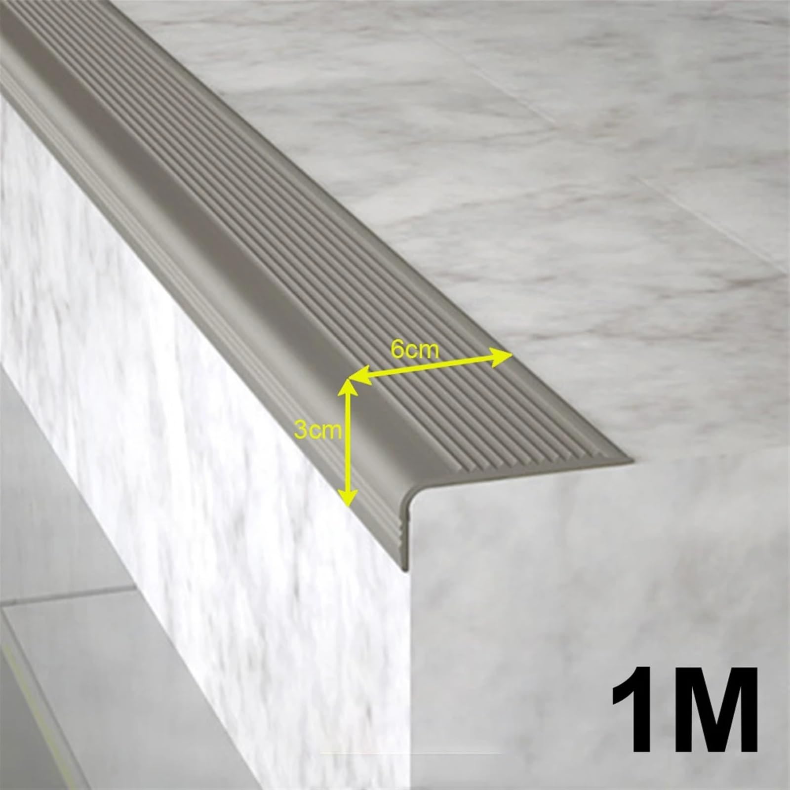 Tira antideslizante para peldaños de escalera de 4 m, para azulejos, madera y suelos laminados, fácil de instalar, despegar y pegar, tira de transición de suelo, color gris
