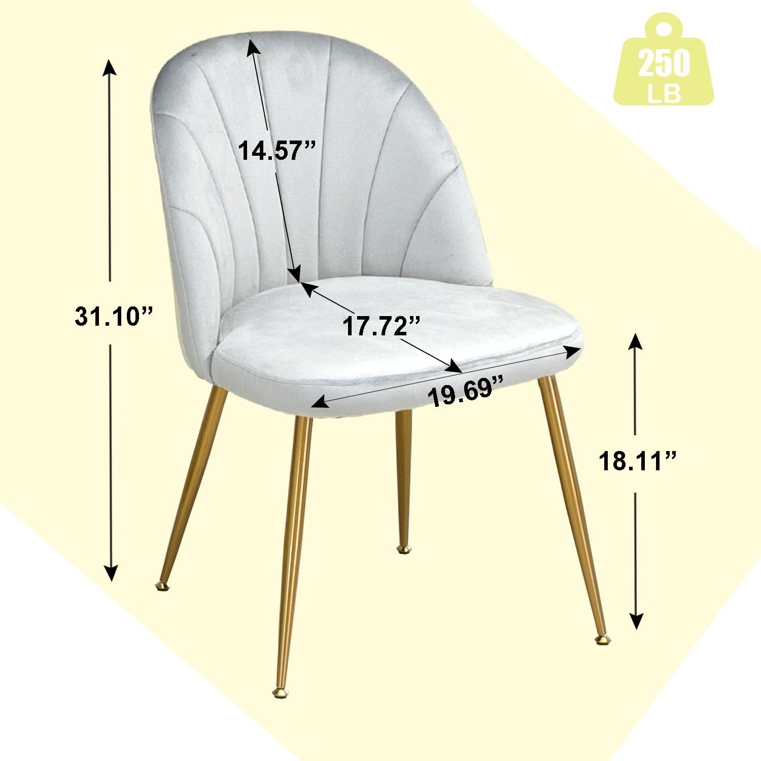 X-VOLSPORT Velvet Dining Chairs Set of 4, Armless Side Chair with Golden Metal Legs, Office Guest Chair for Reception, Modern Accent Chair Set for Living Room Bedroom, Gre