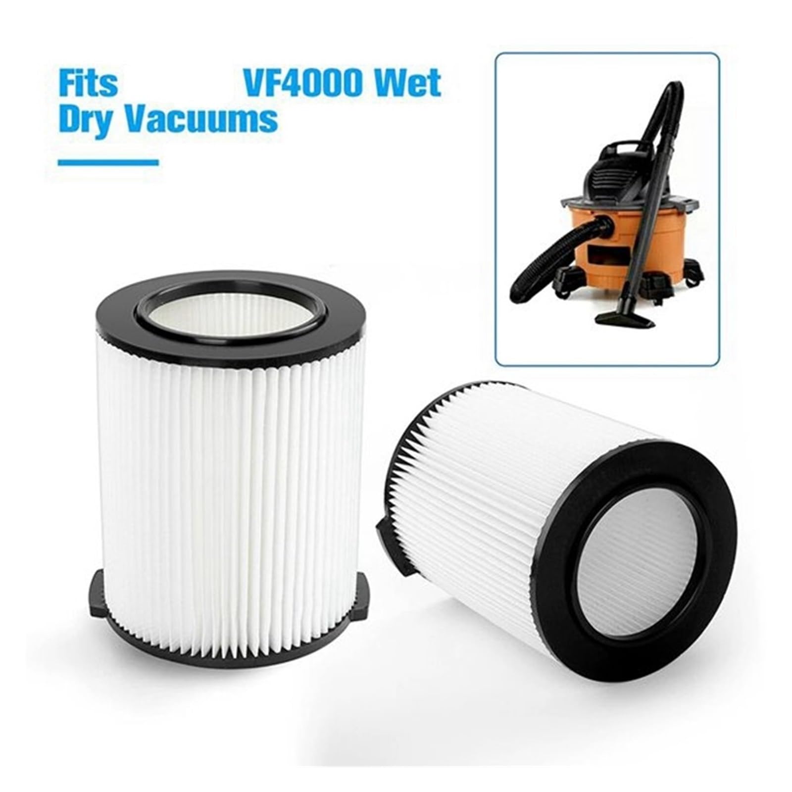Lipski Reemplazo de Filtro HEPA de aspiradora en seco y húmedo estándar de 2 Piezas, Lavable, Compatible con Filtro de aspiradora Ridgid VF4000 Vac de 5-20 galones