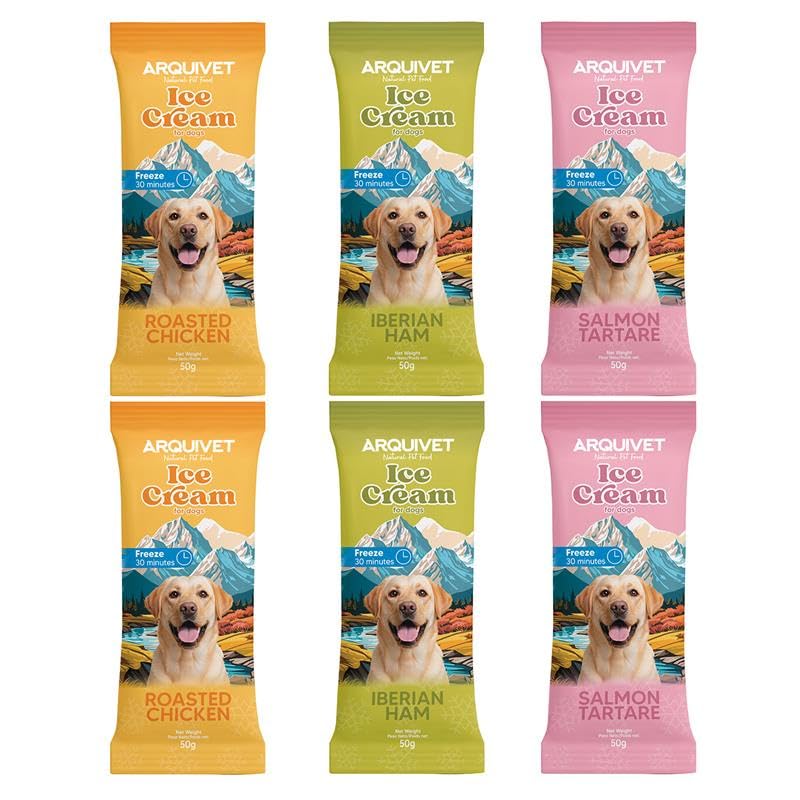 6er-Pack Hundeeis - 3 Verschiedene Geschmacksrichtungen - 300 g. ARQUIVET