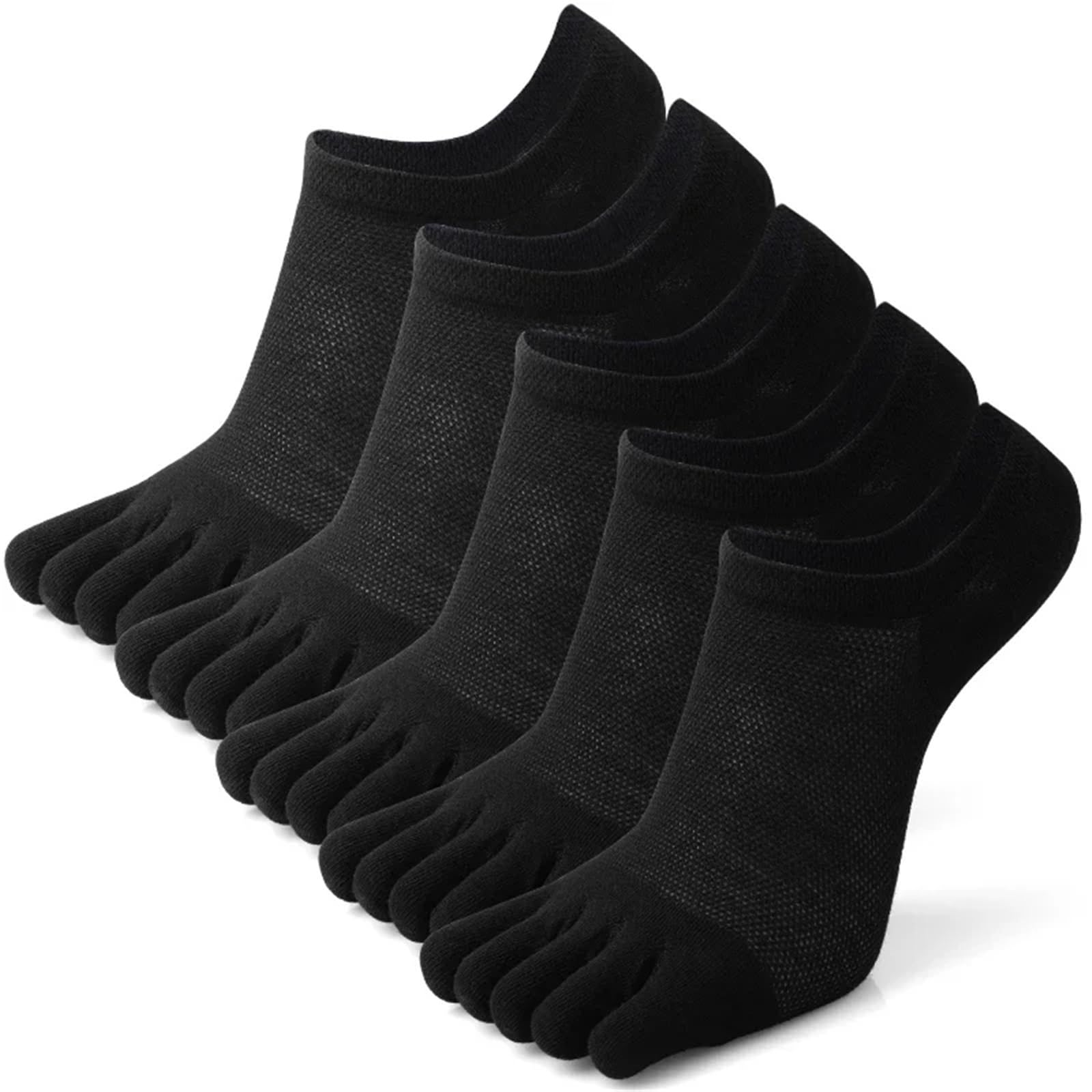 IRFHDCX Toe Socks 5pairs Five-finger Socks Solid Color Breathable Invisible Boat Thin Mesh Toe Outdoor Sports Crew(5Pairs-Black)