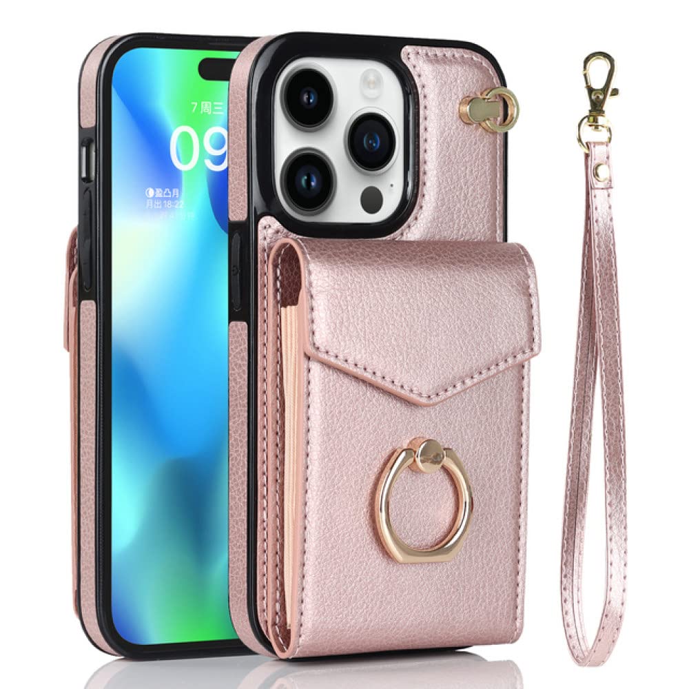 Étui portefeuille iPhone 12 Pro rose sac multi-cartes et support - 8