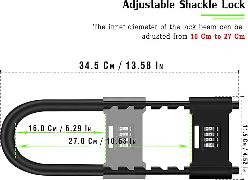 Miniatura 2 de Candado de combinación de 4 dígitos, bloqueo de código de seguridad en forma de U antirrobo resistente con grillete ajustable, para bicicletas,