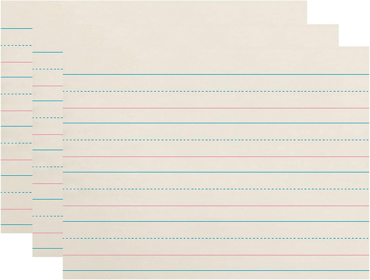 Zaner-Bloser Newsprint Handwriting Paper, Dotted Midline, Grades Pre-K & K, 1-1/8" x 9/16" x 9/16" Ruled Long, 10-1/2" x 8", 500 Sheets Per Pack, 3 Packs