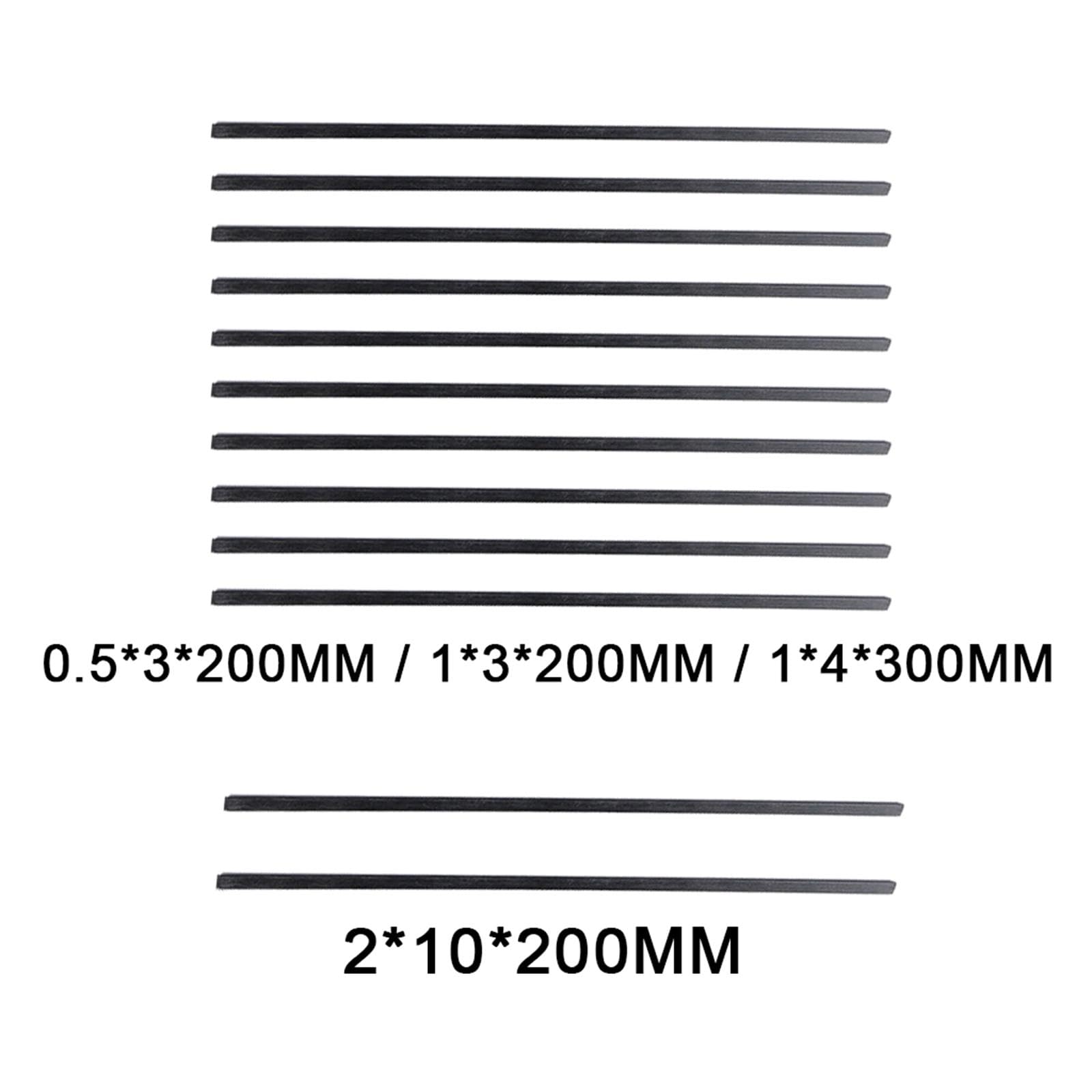 Soczewka wypukła, 10 szt. pasków z włókna węglowego 200 mm, płaskie paski odporne na wysoką temperaturę do modeli samolotów zdalnie sterowanych (2 x mm)(2x10x200mm)