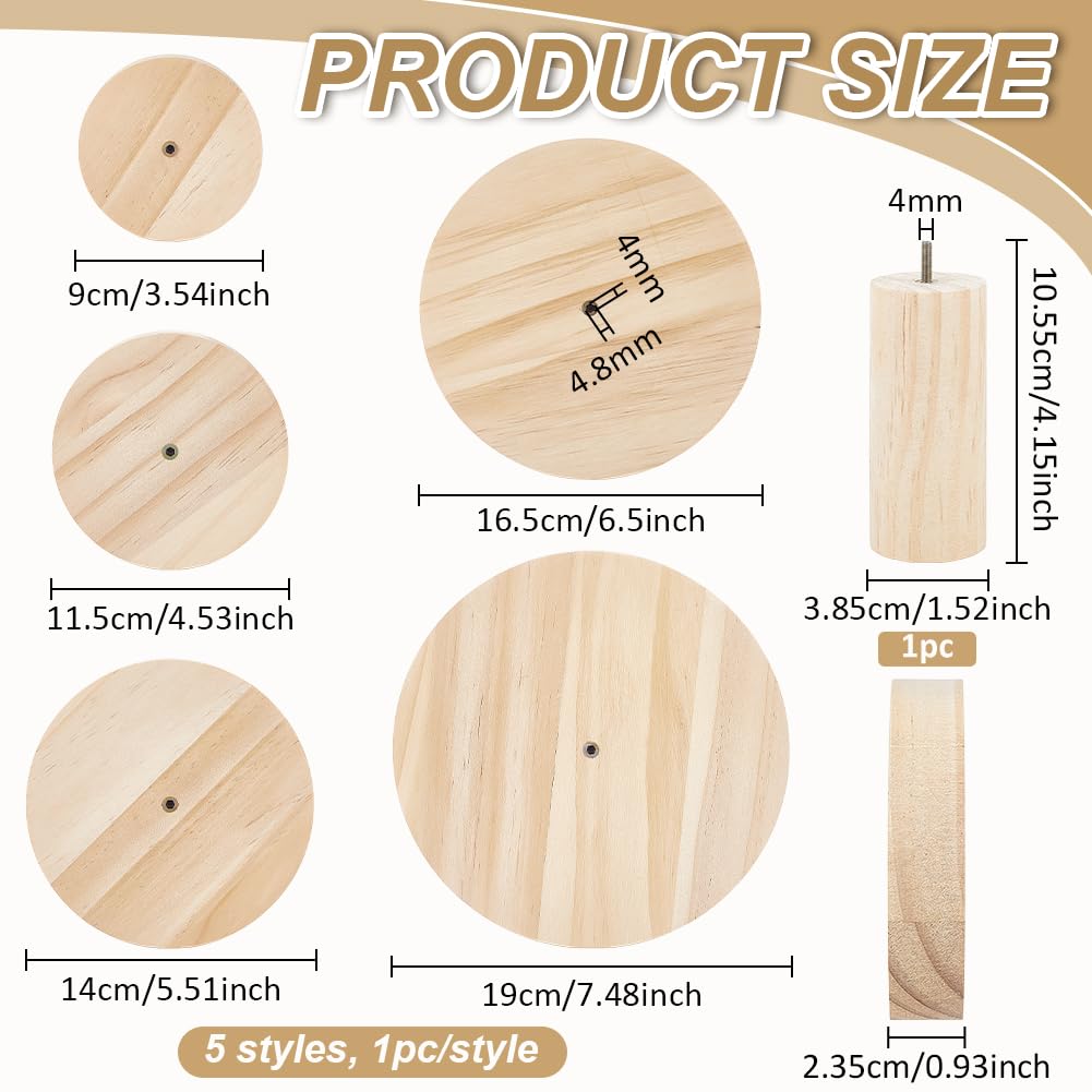 OLYCRAFT Holztöpfereizubehör mit Griff 90mm/115mm/140mm/165mm/190mm Keramik Ton Werkzeug Holz Töpfer Modellierplatten Keramik Topfformen für DIY Schalen Teller Schüssel Schlickerguss Presse
