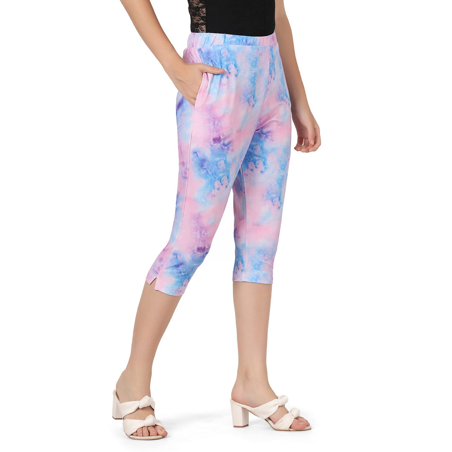 Leriya Fashion Damskie legginsy do łydki do łydki Capri przycięte legginsy bawełna lycra slim fit 3/4 | spodnie