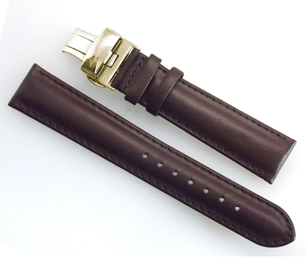 AUGUSTE GALAN 20mm Padded Brown Leather Gold Tone Deployment Clasp Replacement Watch Strap