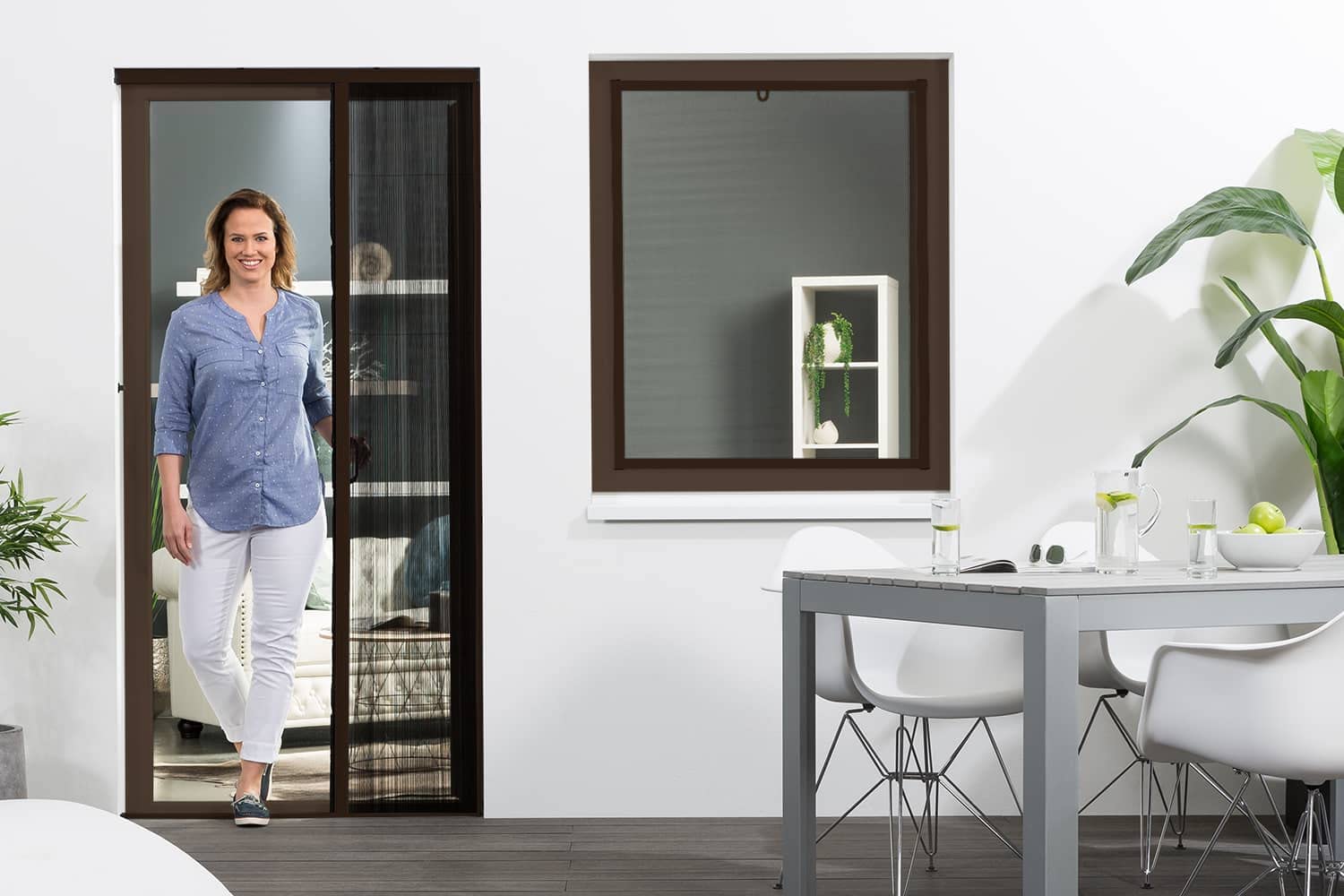 empasa Insektenschutz Fliegengitter Schiebetür Gaze Plissee Tür | aus Aluminium, individuell zuschneidbar, Größe:125 x 220 cm, Farbe:braun
