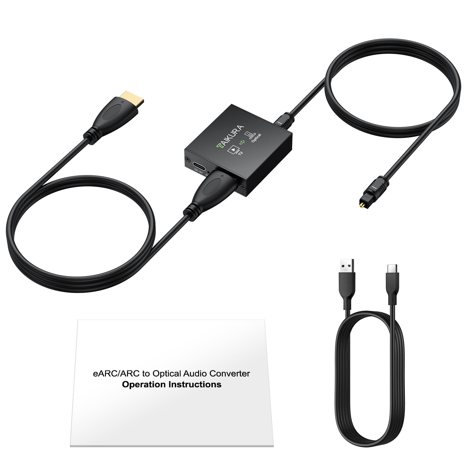 Convertitore Audio eARC/ARC a Ottica 24bit/192kHz PCM 2.0 Dolby DTS 5.1 HDMI Audio Extractor con Cavi per TV Soundbar
