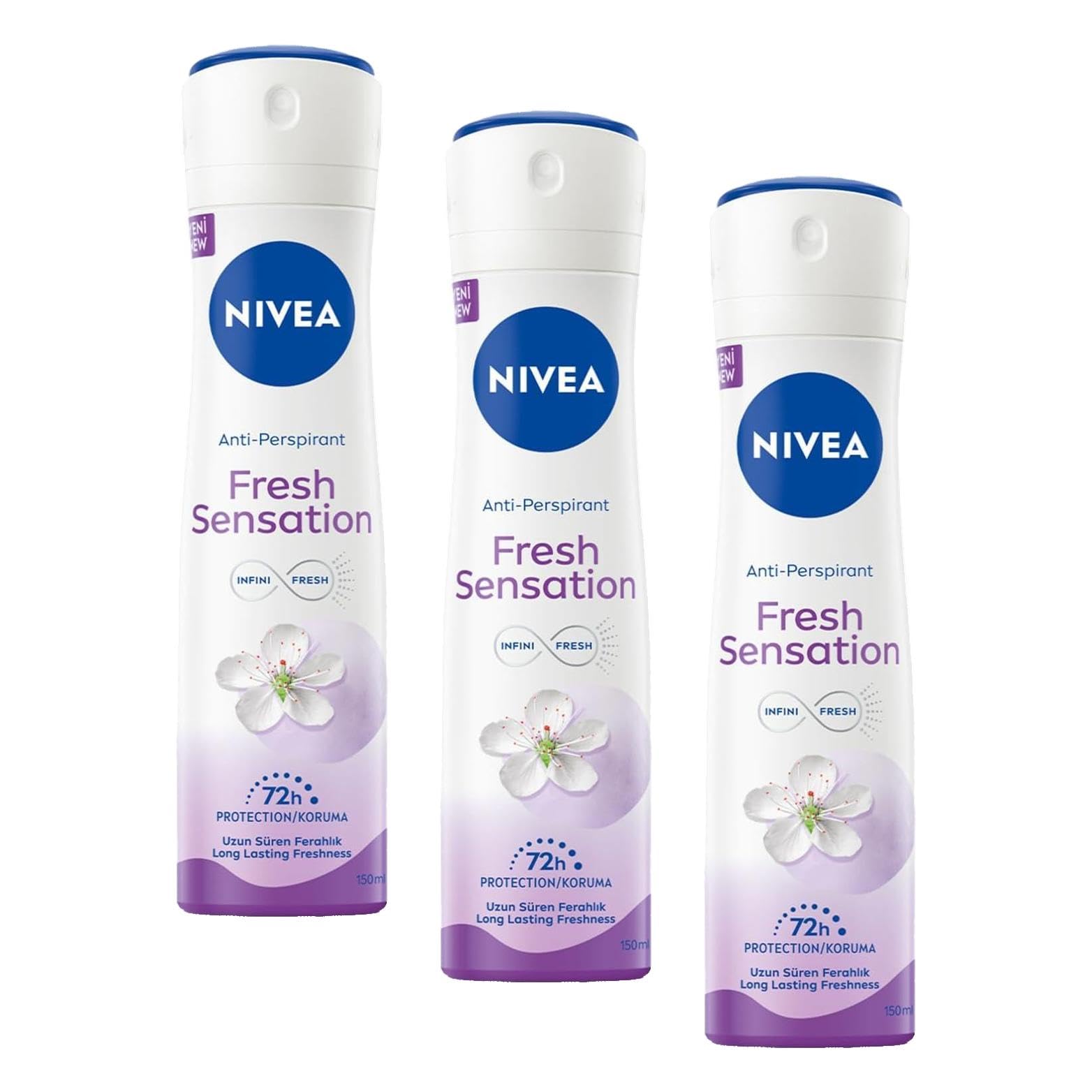 NIVEA Fresh Sensation Kadın Sprey Deodorant 150 ml,72 Saat Anti-perspirant Koruma (3 paketi)