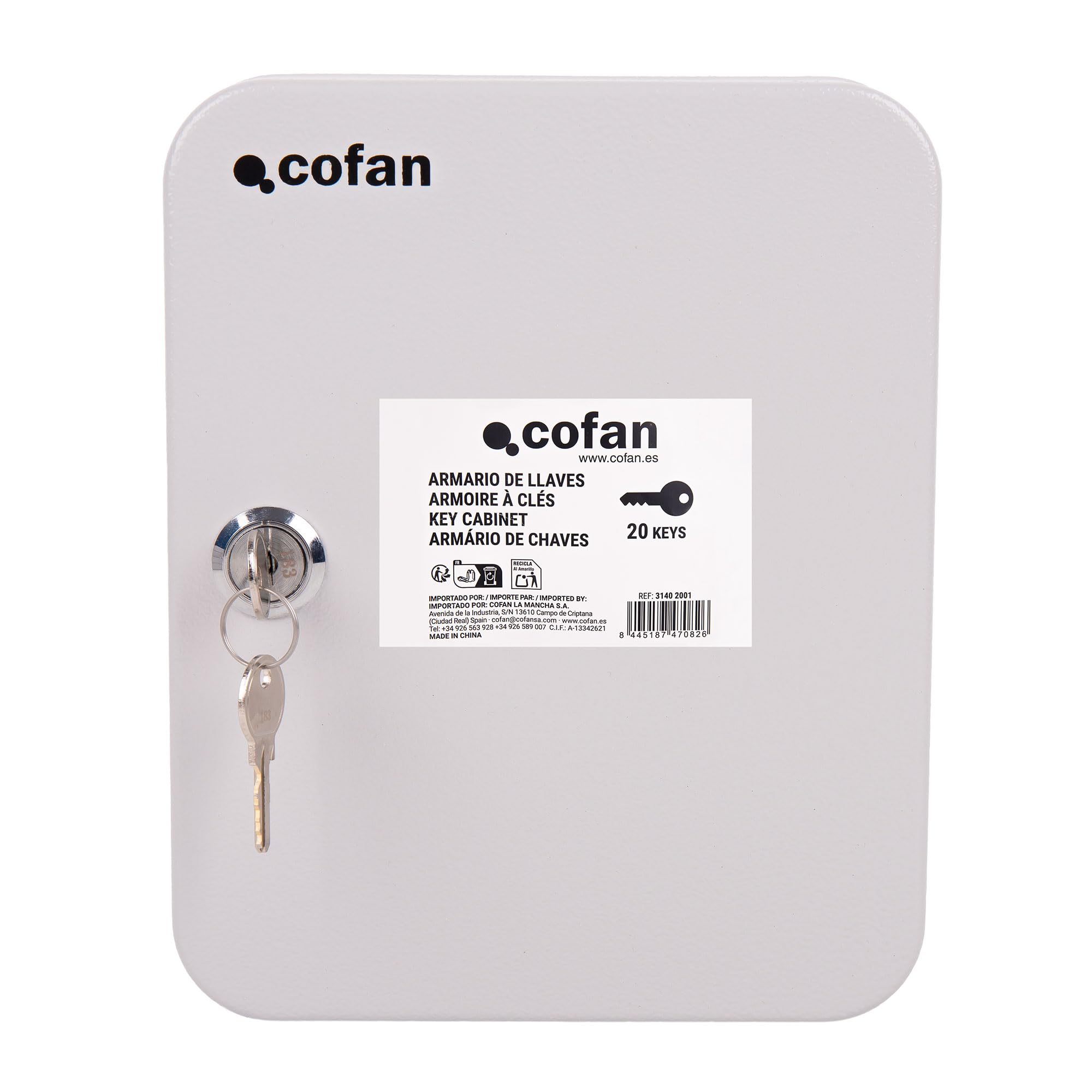 Cofan Armario para Llaves con Cerradura, Caja Fuerte de Seguridad de Acero, Incluye 2 Llaves y Kit de fijación, Instalación a la Pared, Adecuado para 20 Llaves