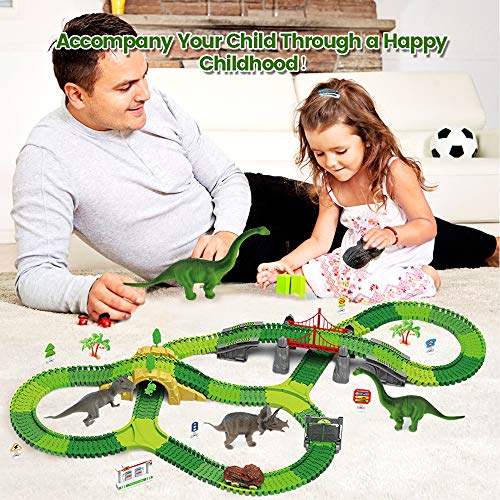 VCOSTORE Dinosaur Track Toys, 269 Pcs Dinosaur Car Race Track Accessories to Create A Dinosaur World Road Race, Cool Dinosaur Vehicle Playset Toys for 3-5 Years Old Boys - Thumbnail 5