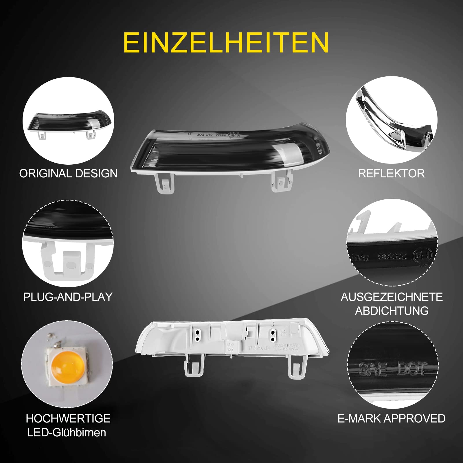 TangMiGe Retrovisor luces de giro intermitente indicador lateral espejo para Volkswagen VW GTI, Golf 5/6 Wagon/Plus, Sharan, Eos, Jetta 3, Passat; SEAT Alhambra; SKODA Superb, 1 Par