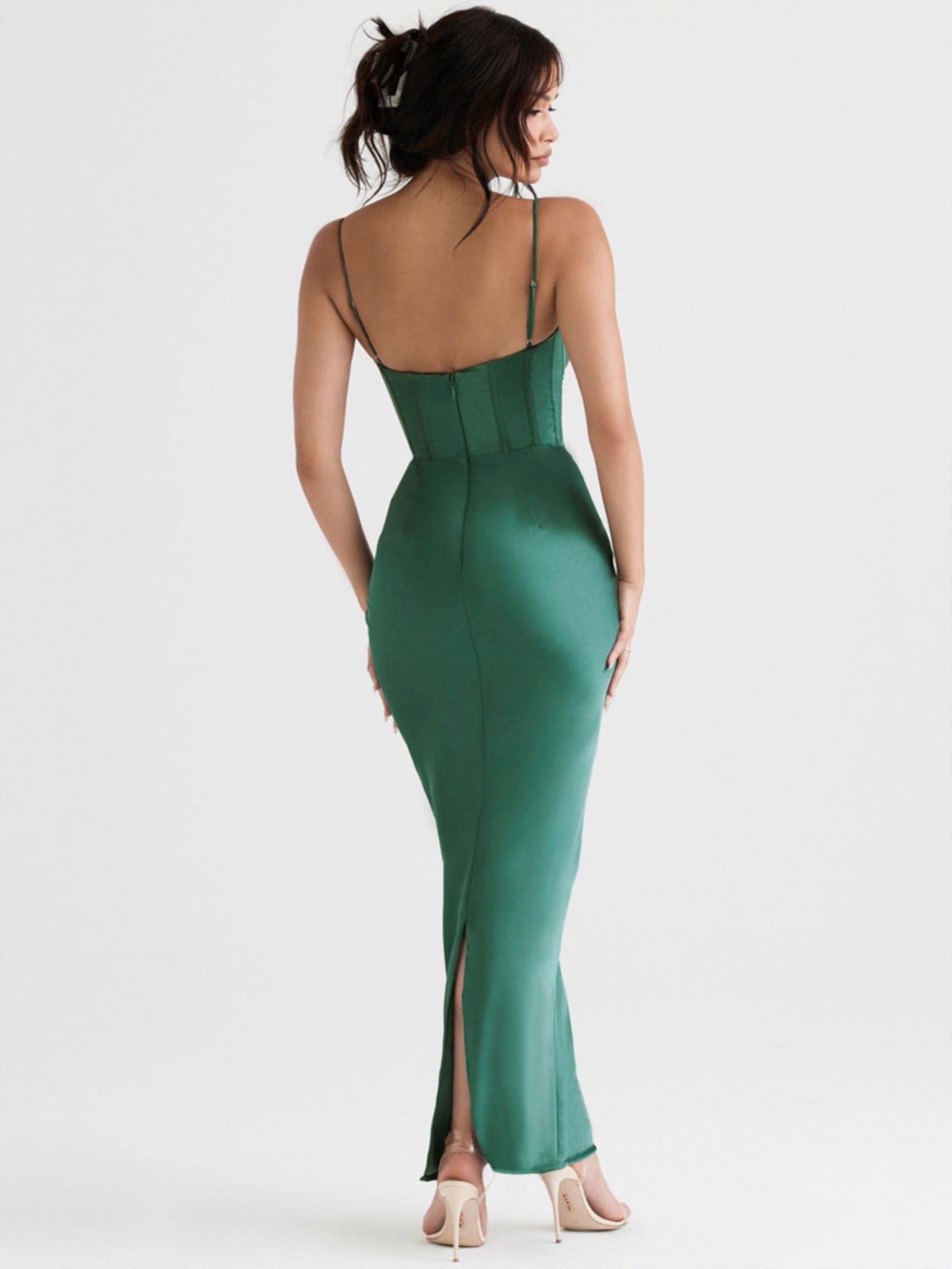 Maxi abito sexy senza schienale in raso per le donne vestido-lavanda, alla moda con cinturino senza maniche e senza maniche