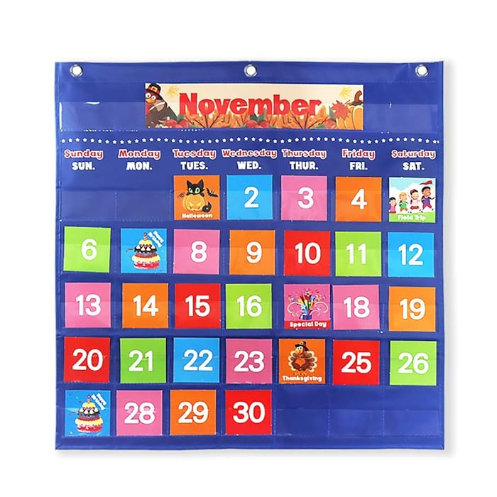 Buy VNOM Blue Calendar Pocket Chart for Classroom,School Pocket