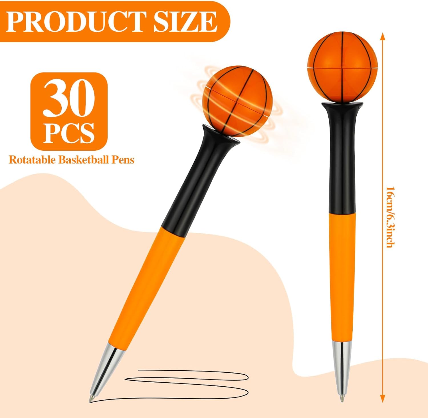 Sayglossy 30 Pcs Basketball Baseball Softball Sports Themed Writing Ballpoint Pens for Birthday Office Desk Reward Supplies(Basketball)