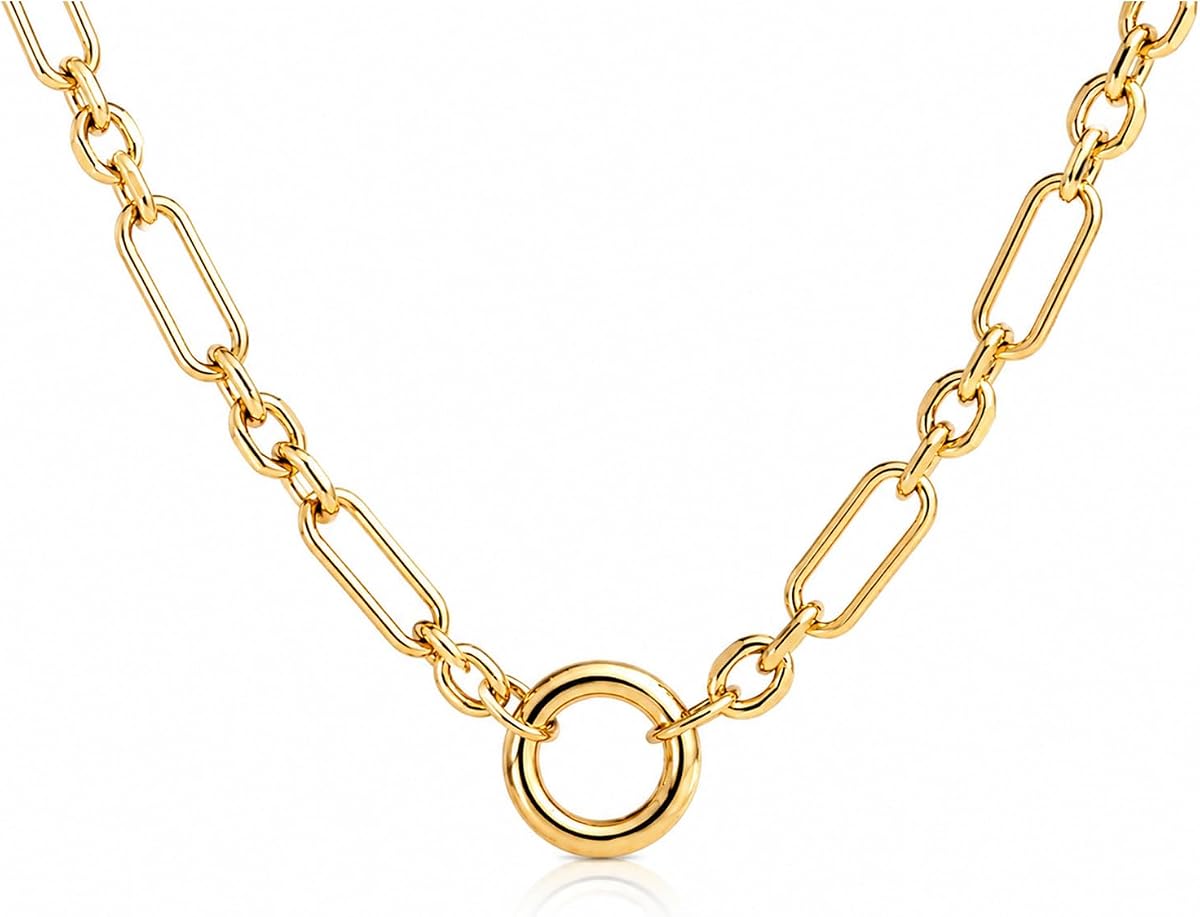 CAITLYNMINIMALIST Soporte para dijes Rolo con cierre de plata chapado en oro de 18 quilates, clip, Fígaro, collar de eslabones ovalados para mujer, regalo para ella